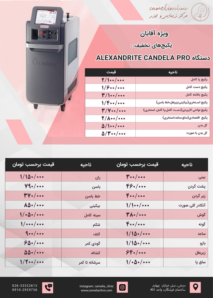 لیست-قیمت-لیزر-آقایان-الکس-پرو-کاملیا-کرج