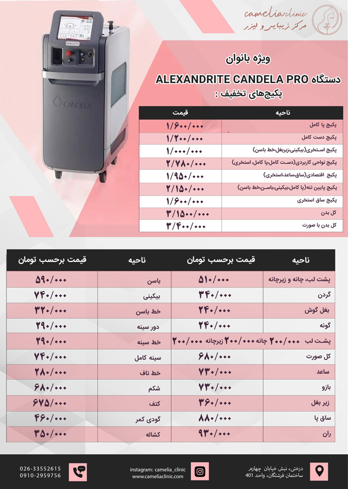 لیست-قیمت-لیزر-بانوان-الکس-پرو-کاملیا-کرج